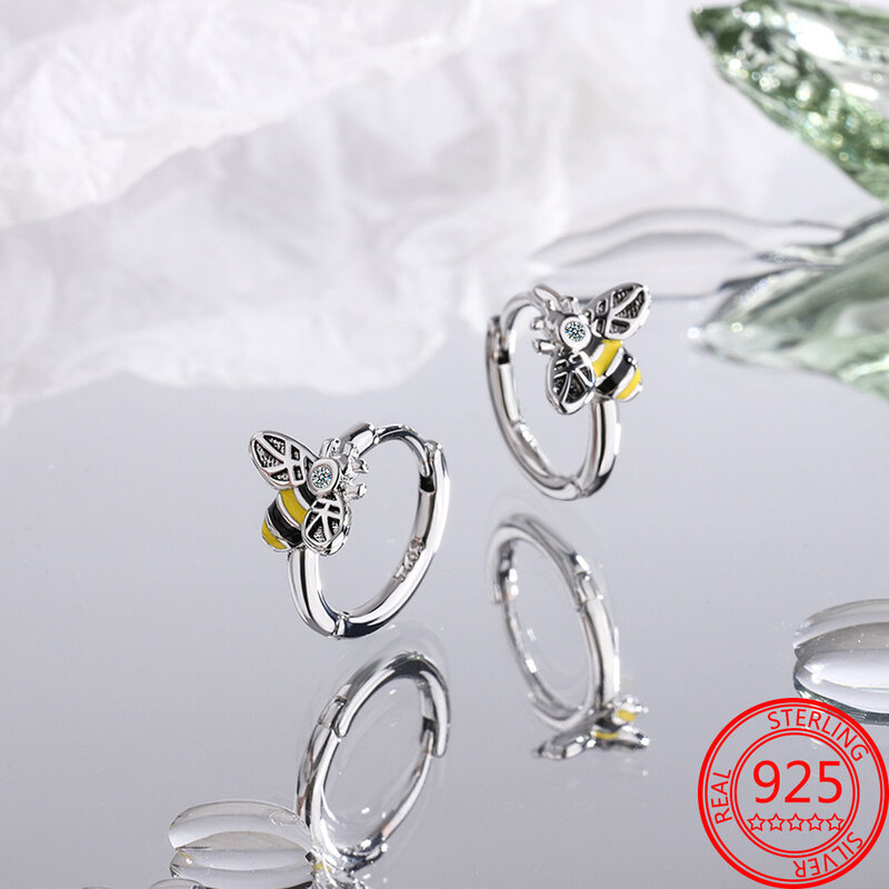 Hot Koop Bee Oorbellen Voor Meisje Mooie Geel Zwart Dansen Bee Gelukkig S925 Oorringen Verjaardagscadeau Zilveren Sieraden