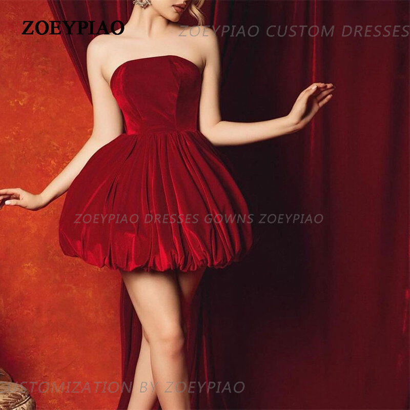 Mini vestido de festa de veludo vermelho feminino, gola quadrada sem mangas, vestidos curtos de baile, sereia simples, vestido formal, roupa