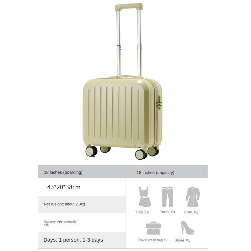 Maleta de viaje multifuncional de 18 pulgadas, maleta con contraseña para estudiantes, bolsa de equipaje rodante con portavasos