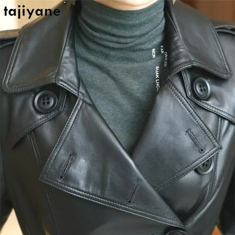 Tajiyane prawdziwa skórzana kurtka dla kobiet krótka, Slim kurtki skórzane damskie 2023 koreański moda płaszcz z prawdziwej owczej skóry pas