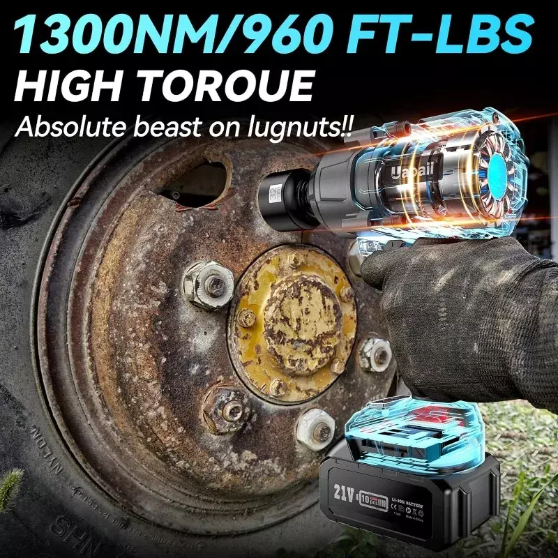 Akumulatorowy klucz udarowy 1300 Nm (960 stopni funtów) Torque Beast, pistolet udarowy 1/2 akumulatora z 2 akumulatorami 5,0 Ah, 5 gniazd i pudełkiem do przechowywania, IW810