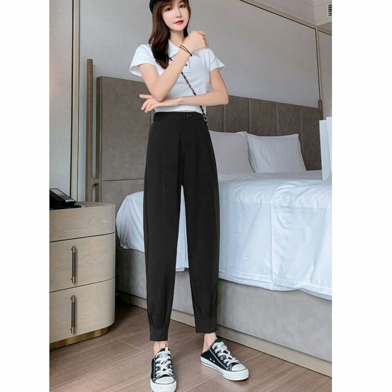 Celana panjang kaki lebar wanita, Bawahan pakaian pinggang tinggi modis longgar polos gaya Korea musim panas dan semi X100 2023