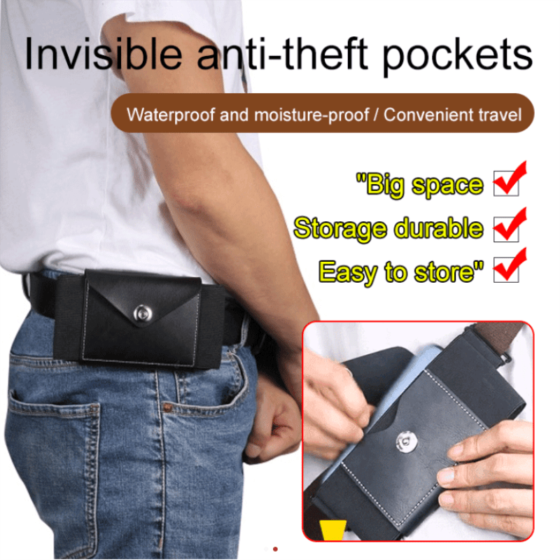 Bolso de cinturón elástico Invisible antirrobo para hombres, bolso de cintura pequeño multifunción, paquete de cinturón de cuero, BILLETERA, monedero, moda