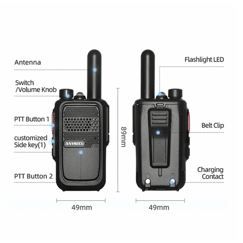 ANYSECU Radio MINI COMPACT e T-S8 3W Walkie Talkie supporto UHF trasmettitore Radio portatile a vibrazione CTCSS/DCS non standard