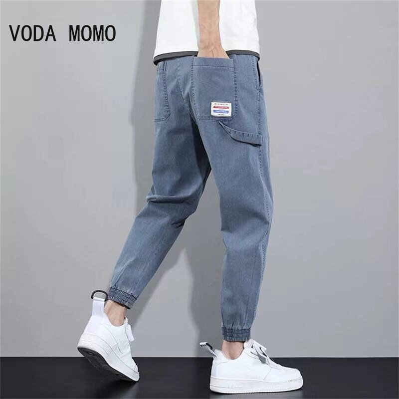 2022 Newest Europe America Jeans Side Pockets Slim Denim Pants Multi Pocket Cargo Ankle Length Pencil Pants jogger pants men