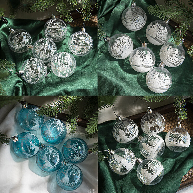 Pintura transparente Bola de Natal, Natal Árvore Ornamentos, Home Party Garden Decoração, Presente de Ano Novo, 6cm, 6 Pcs/Set