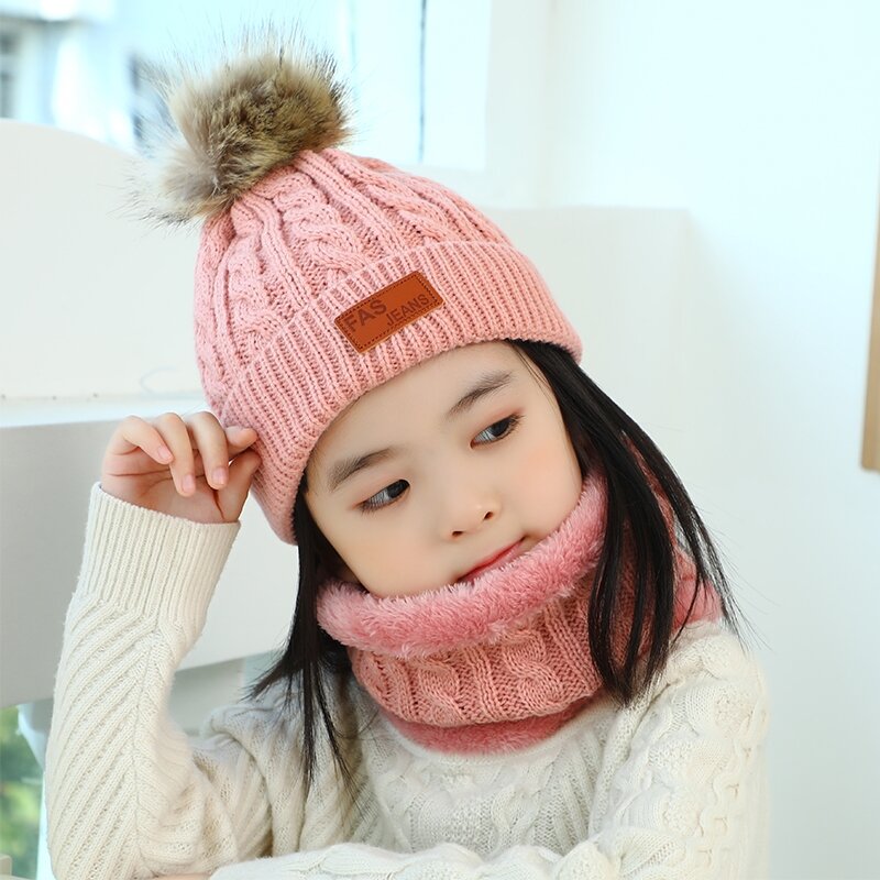 Set 3 Buah Topi Musim Dingin Bayi Topi Anak Pompom Rajutan Topi Hangat Lucu Sarung Tangan Syal Cocok untuk Anak Perempuan Laki-laki Topi Bayi Warna Solid Kasual