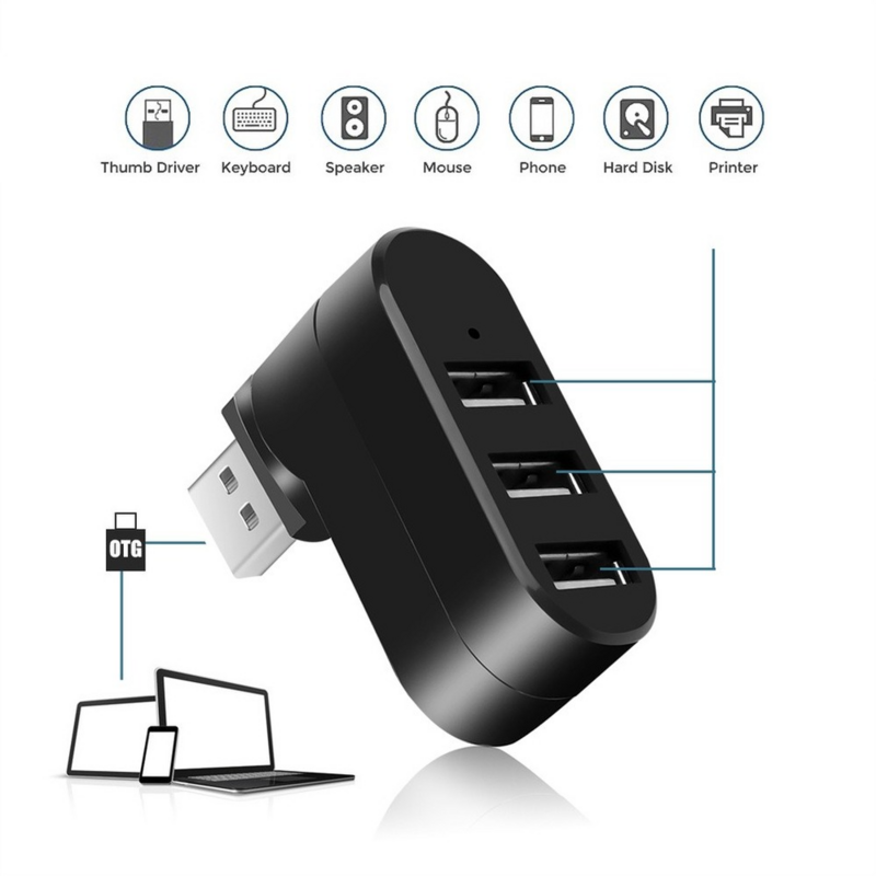 PzzPss 3 Cổng Đa 2.0 HUB USB Mini USB Hub Tốc Độ Cao Quay Bộ Chia Adapter Cho Laptop Notebook Cho Máy Tính phụ Kiện Máy Tính