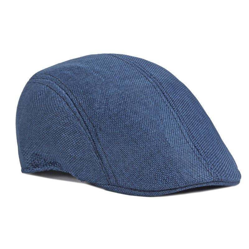 Men's British Retro Beret Fashion Simple Imitation Hemp Breathable Peaked Forward Cap Autumn Solid Color Flat Top Newsboy Hat