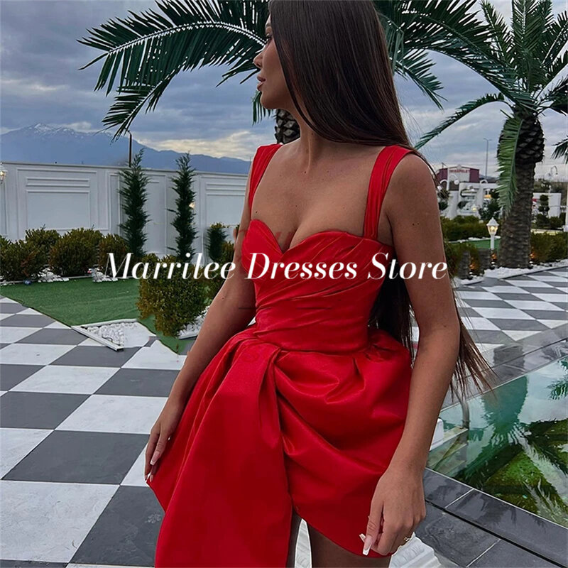 Marrilee-vestido de noche plisado para mujer, traje Sexy rojo con tirantes finos, escote Corazón y manchas, corte Irregular hasta la rodilla