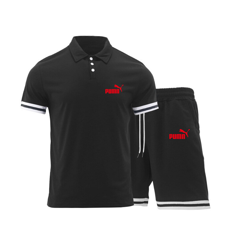 Summer Popular Men's Polo shirt+shorts Suit Men Sports Suit Brand Printing Casual Fashion Short-sleeved T-shirt Men Joggers Set