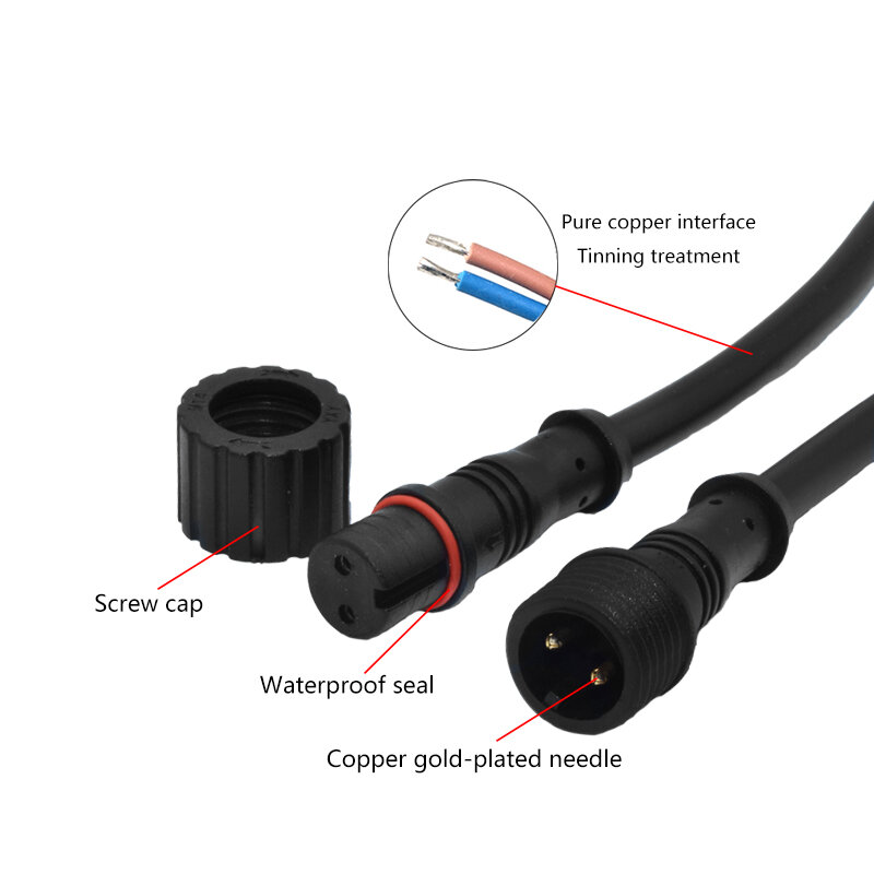 YXY kabel PVC led, M12/M14/M16 pria ke wanita 2pin 3pin konektor LED tahan air IP68 20/22cm untuk lampu Strip led