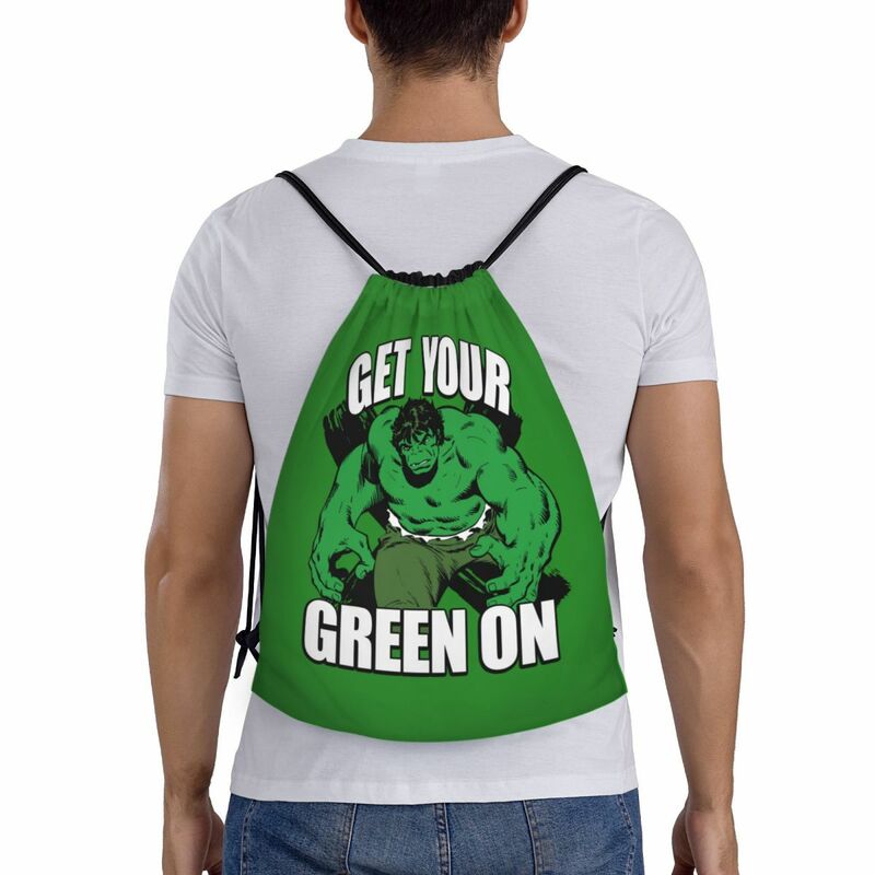 Kustom Hulk dapat tas tali selempang hijau Anda ransel penyimpanan latihan Gym olahraga dapat dilipat Pria Wanita