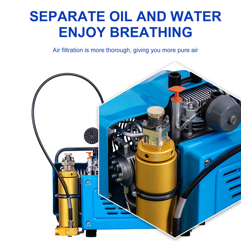 TUDIVING-4500PSI 300Bar High Pressure Diving Compressor PCP Air Compressor Auto Stop Scuba Breathing Snorkeling 100L/min