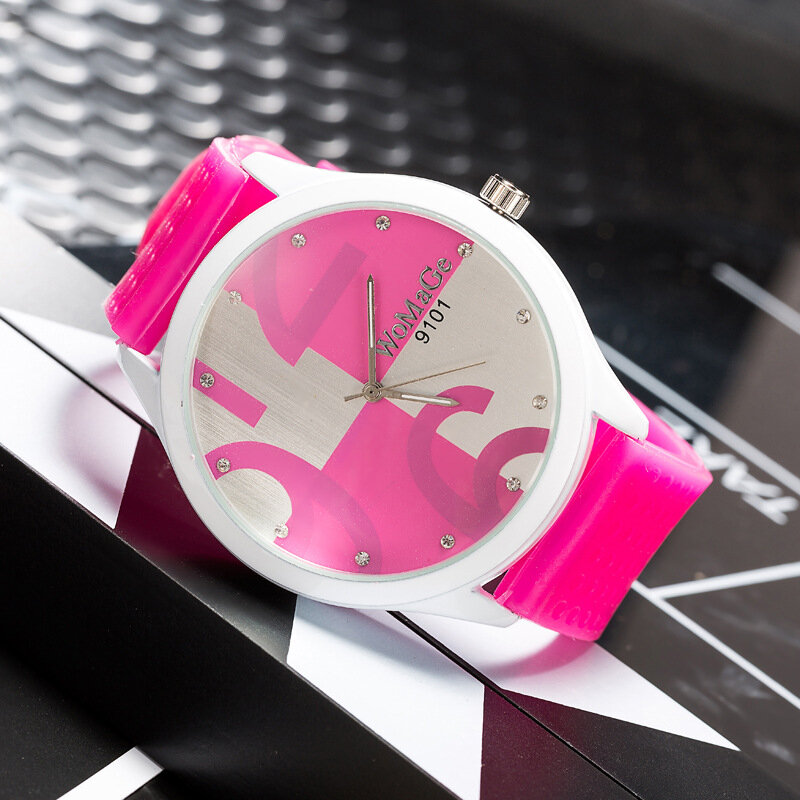 Часы наручные женские кварцевые с большими цифрами, модные милые спортивные, с силиконовым ремешком, розовые