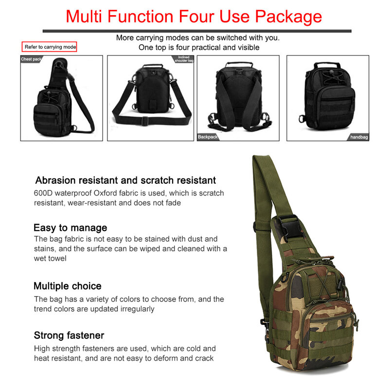 600D 옥스포드 숄더 백 방수 EDC Molle 패니 팩, 군사 전술 배낭, 멀티 포켓 지퍼 가슴 가방, 야외용