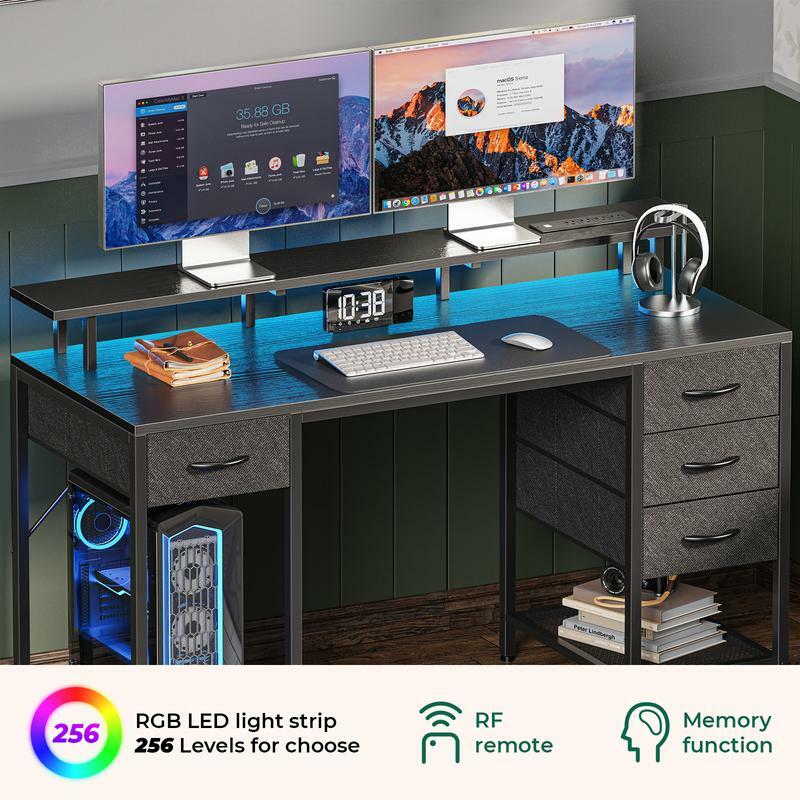 Biurko komputerowe ger z 4 szufladami, biurko DesOffice do gier z pojemne miejscem do sypialni, praca z domu