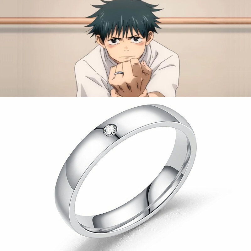 Anime Jujutsu Kaisen Yuta Okkotsu ze stali stalowe pierścienie rekwizyty do Cosplay mężczyźni kobiety para pierścień dla zakochanych biżuteria akcesoria prezenty
