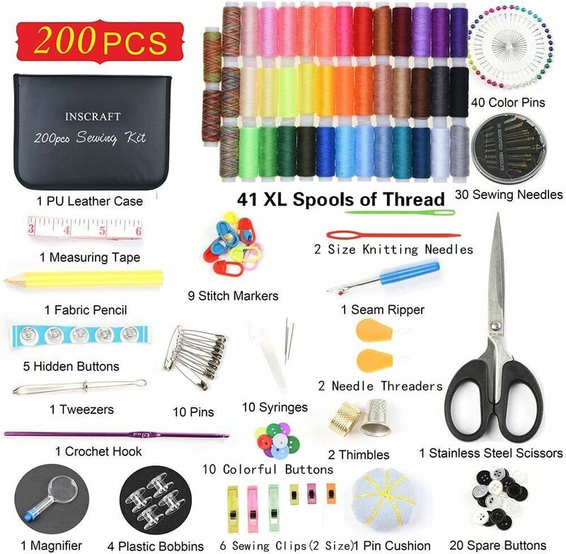 Kit de herramientas de costura de 90/120 piezas, bolsa de almacenamiento de agujas e hilo portátil, enhebrador de hilo de alta calidad, cinta métrica, tijera, dedal