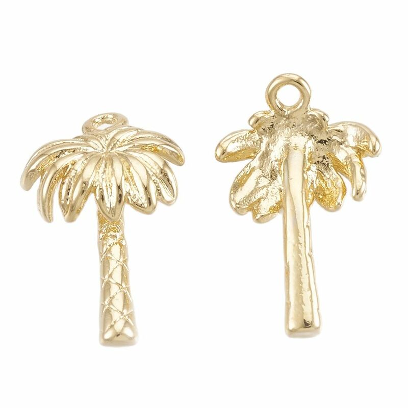 5pcs Coconut Tree Brass Charms Real 18K Gold Plated Pendants For Necklace Bracelet Earring Key Chain Jewelry Making Findings