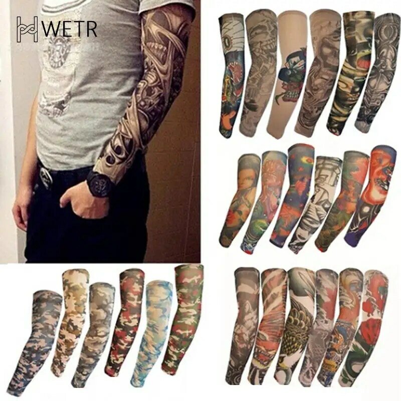 Mangas de tatuaje de moda, calentador de brazos, protección UV, tatuaje falso para exteriores