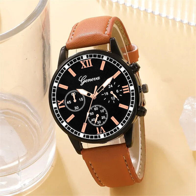 4 Stuks Set Mode Heren Zakelijke Horloges Voor Mannen Bruin Lederen Handtouw Luxe Man Sport Casual Quartz Horloge Reloj Hombre