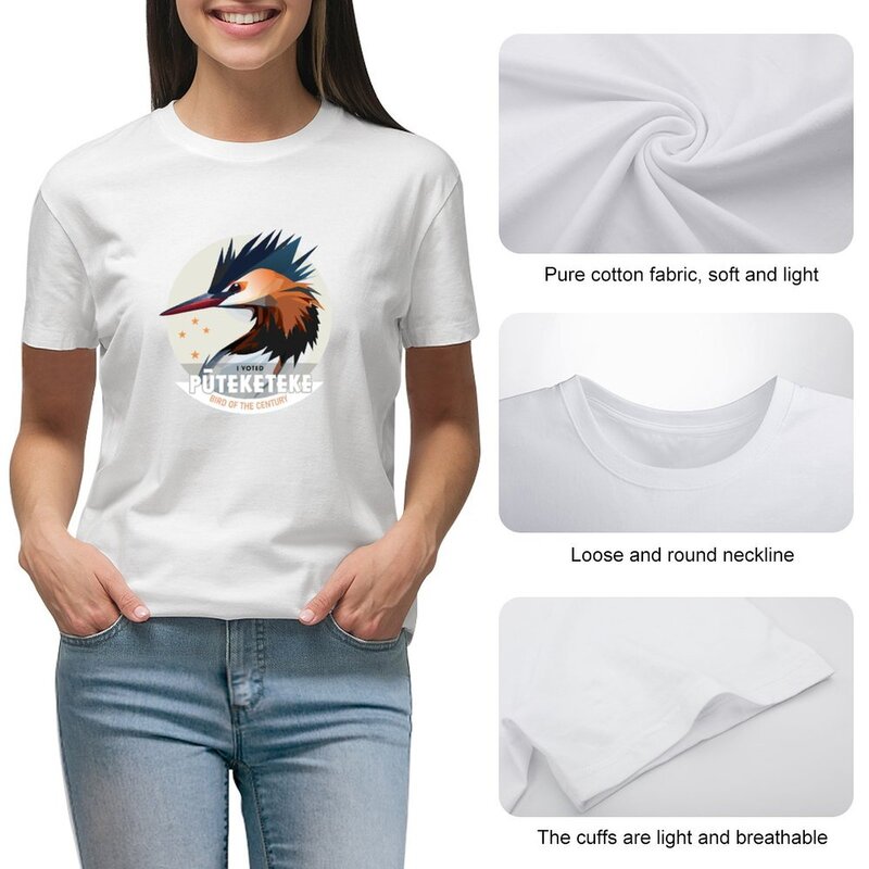 Pūteketeke-camiseta de pájaro del siglo para mujer, ropa de anime, tops de talla grande, moda coreana, rock and roll