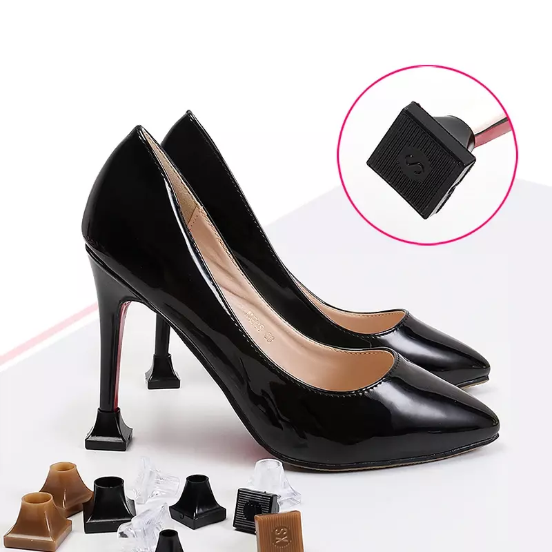 High Heels Shoe Covers Square TPU/PVC Material Soft Damping Heel Protector Silencer Non-slip Heel Protector for Women Shoes
