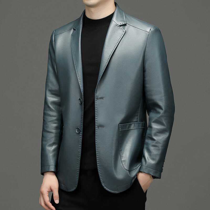 Jesień nowy męski płaszcz skórzany garnitur lapel business casual skórzana kurtka męska kurtka