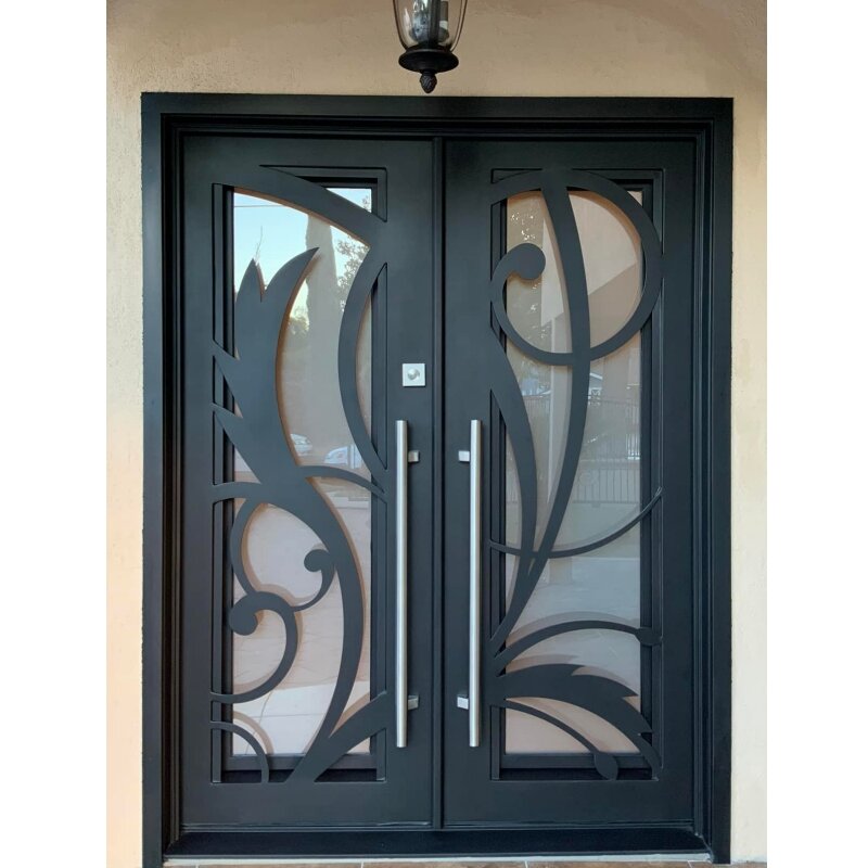 Penjualan laris desain pintu dapur besi ganda desain pintu besi pra-hang pintu besi tempa