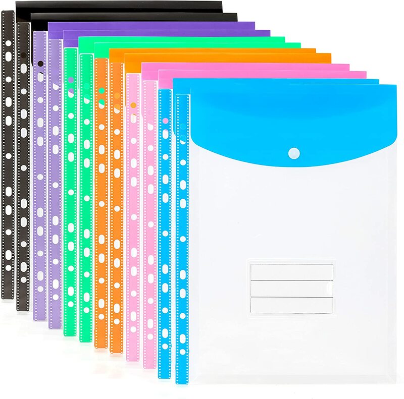 A4 Size Large Plastic File Folders Wallets Colorful Document File Envelope Bags for School Office Home Holds 200 Plus A4 Sheets