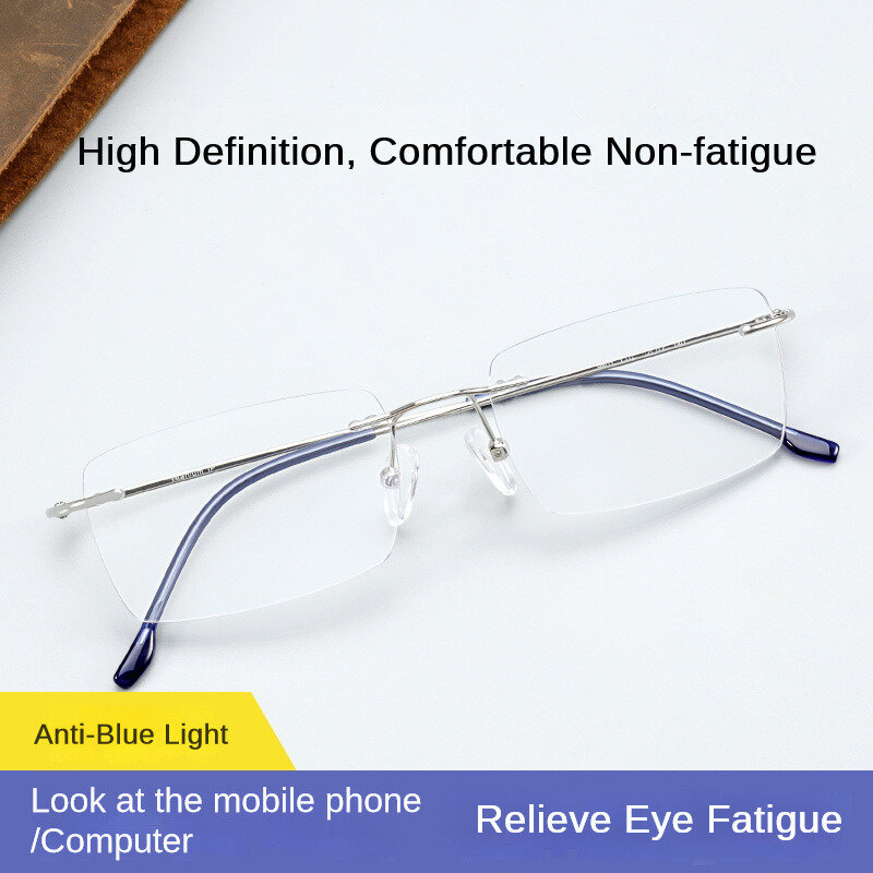 แว่นสายตายาวทำจากไทเทเนียมแท้กันแสงสีฟ้าแบบใหม่แว่นตาแฟชั่นธุรกิจไร้ขอบแว่นสี่เหลี่ยม kacamata miopia ผู้ชายผู้หญิง