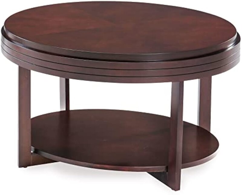 Oval Small Coffee Table with Shelf Chocolate Cherry  for Bedroom Living Room Study Small Space Solid Wood Furniture