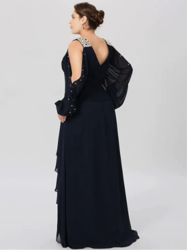 Othray Classic Plus Size dekolt w szpic asymetryczny z długim rękawem z w kratkę kryształkami matka suknia dla panny młodej