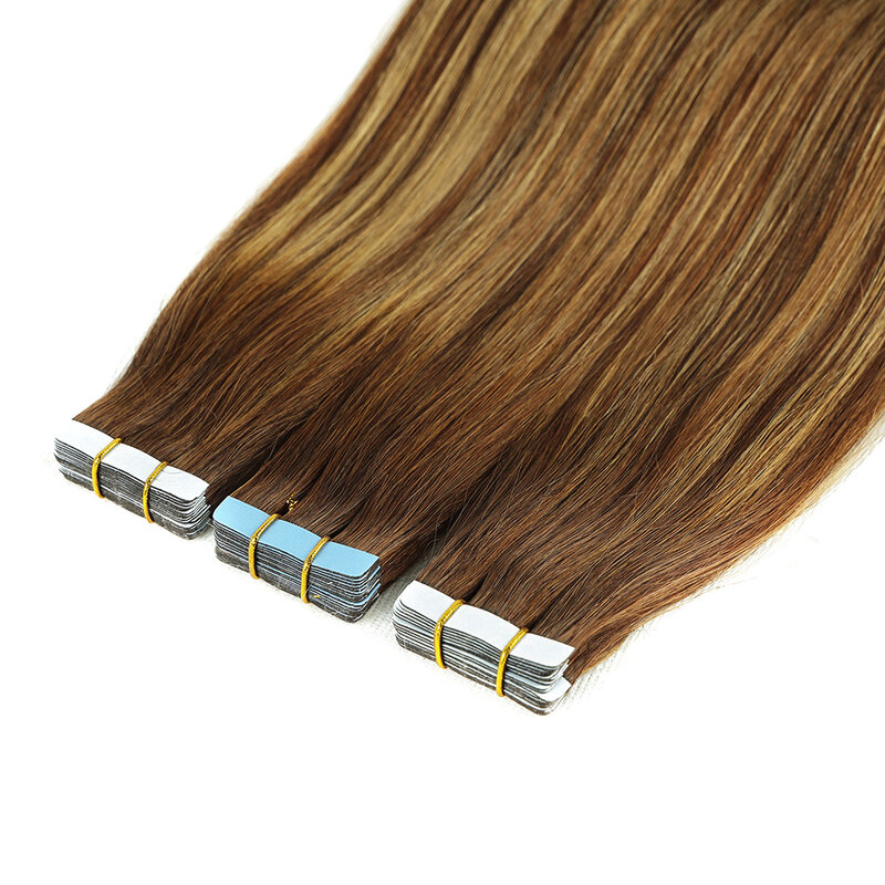 BHF extensiones de cabello Natural, cinta adhesiva de cabello humano liso, Invisible, Remy brasileño, 20 unidades