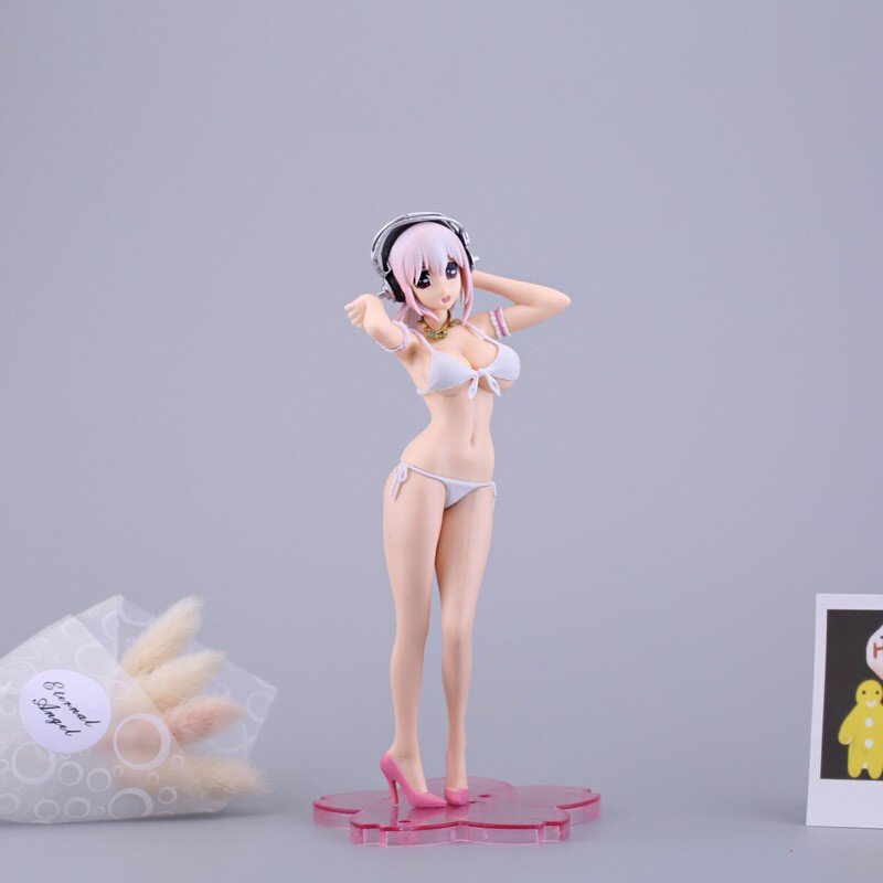 19cm anime super sonico de coelho menina senpai sexy figura brinquedo biquíni de salto alto sapatos sexy anime modelo figura de ação brinquedos