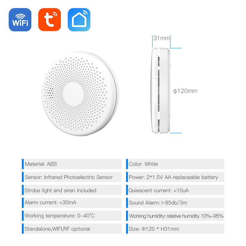 Fungsi WiFi Ultra Tipis Tuya Smart Life Family Kitchen 2 In 1 Co Gas & Detektor Asap Sensor Alarm Suara Karbon Monoksida