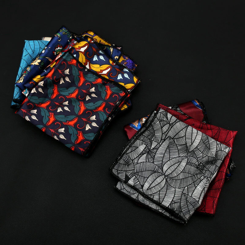 22cm New Men's Handkerchief Vintage Paisley Pocket Square Soft Hankies Wedding Party Business Artificial Silk Chest Towel Gift