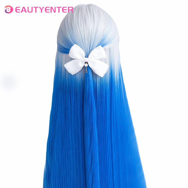 BEAUTYATE-perucas retas longas azuis com franja para mulheres, Lolita Cosplay, cabelo sintético, cabelo natural, peruca de festa, duas cores