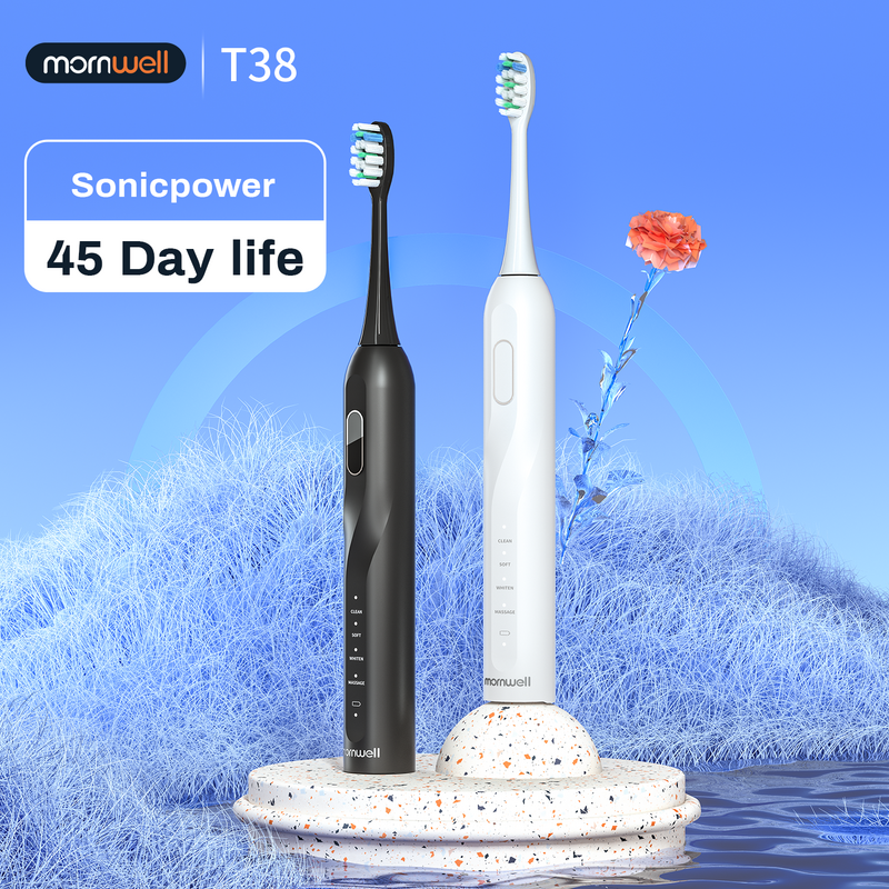 Spazzolino sonico elettrico Mornwell T38 carica USB spazzolino da denti automatico Ultra sonico impermeabile per adulti 8 testine di ricambio per spazzole