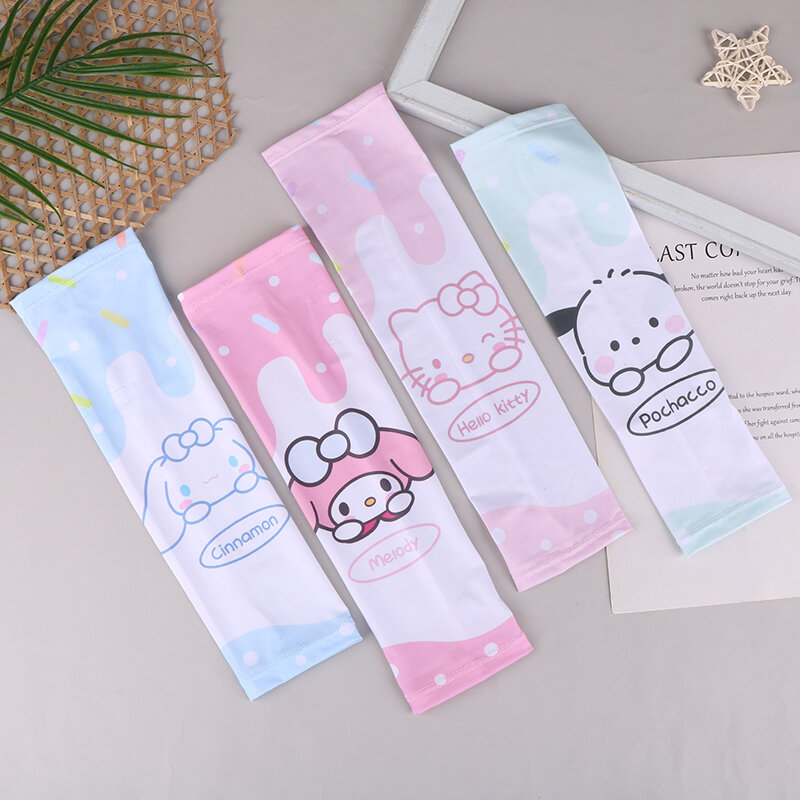 Sanrio Anime Hello Kitty Kids Arm Sleeves Sun Protection Cooling UV Protection Sleeves Anti-Slip Ice Silk Arm Covers Gift