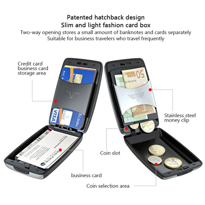 도난 방지 알루미늄 합금 지갑, 스테인레스 스틸 지갑 클립, 보안 기술 신용 카드, 현금 동전 정리 보관