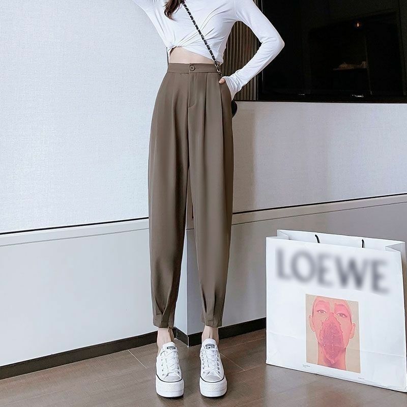 女性の韓国スタイルのパンツ,ゆったりとしたワイドレッグパンツ,ハイウエスト,無地,新しい春と夏の2023コレクション,x100