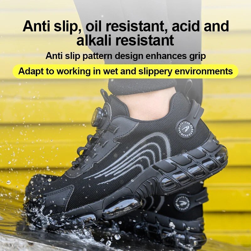 High-quality Safety Shoes Men Steel Wire Rotary Buckle Work Sneakers Indestructible Shoes Anti-smash Anti-puncture Work Shoes