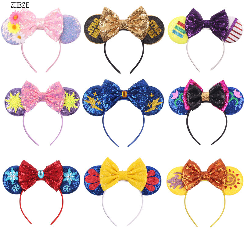 10 pçs/lote brilhante mouse ears bandana glitter lantejoulas 5 "arco do cabelo hairband natal headwear festa festival acessórios para as mulheres