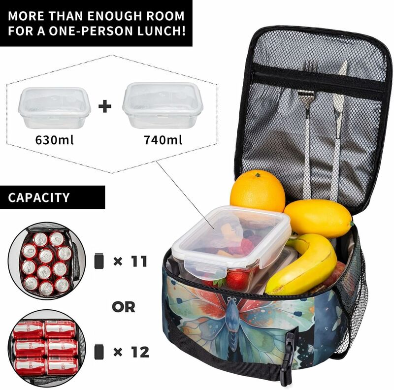 Aquarela borboleta arte almoço sacos para homens e mulheres, Isolado Lu Nch Bag, Caixas de Lan ch reutilizáveis