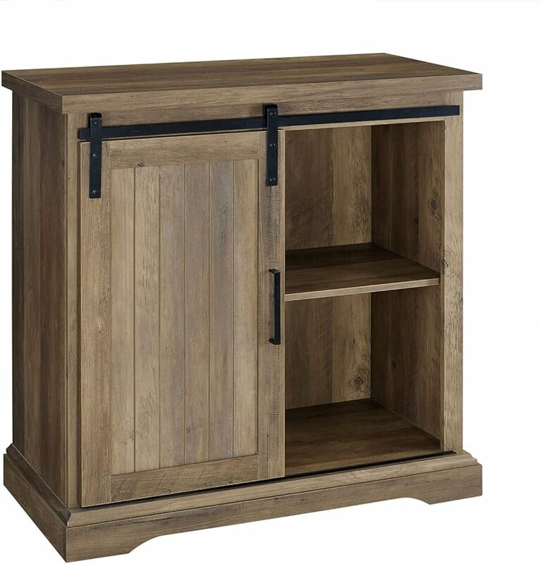 Carson Modern Farmhouse Sliding Slat Door Storage Cabinet, 32 Inch, Rustic Oak