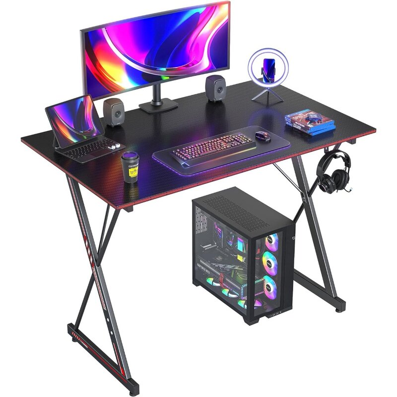 Gaming-Schreibtisch 40-Zoll-PC-Computertisch, Kohlefaser-Home-Office-Schreibtisch Tisch Gamer Workstation, einfacher Spieltisch