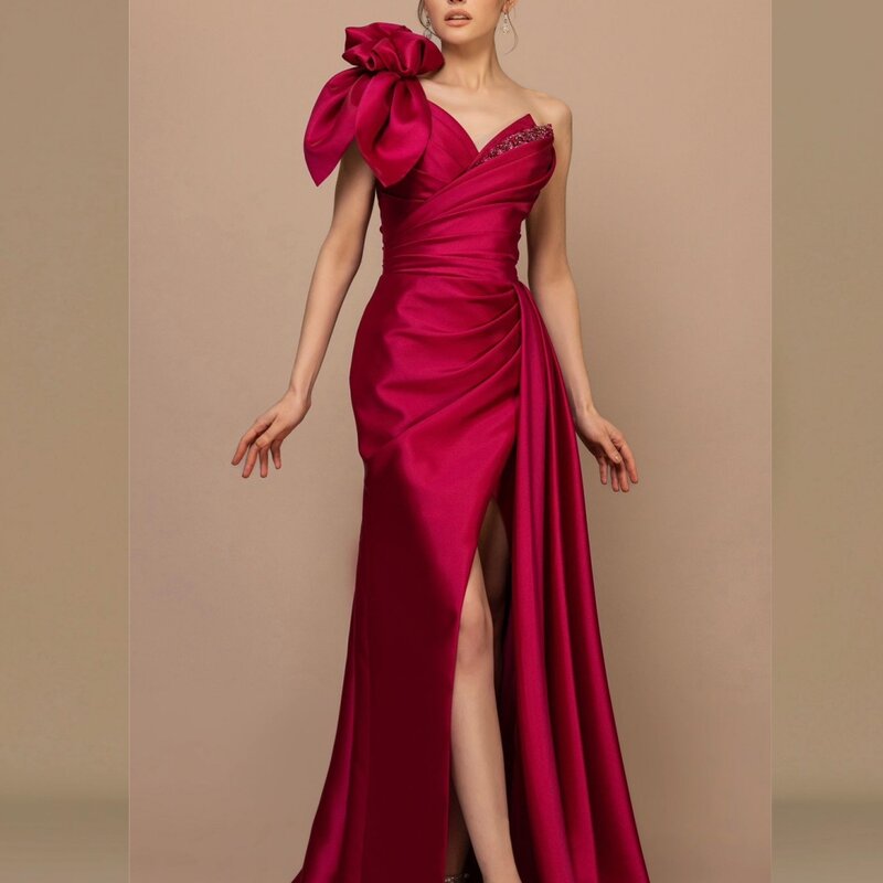 Satin Pleat Flower Clubbing Straight One-shoulder  Bespoke Occasion Gown Hi-Lo Dresses
