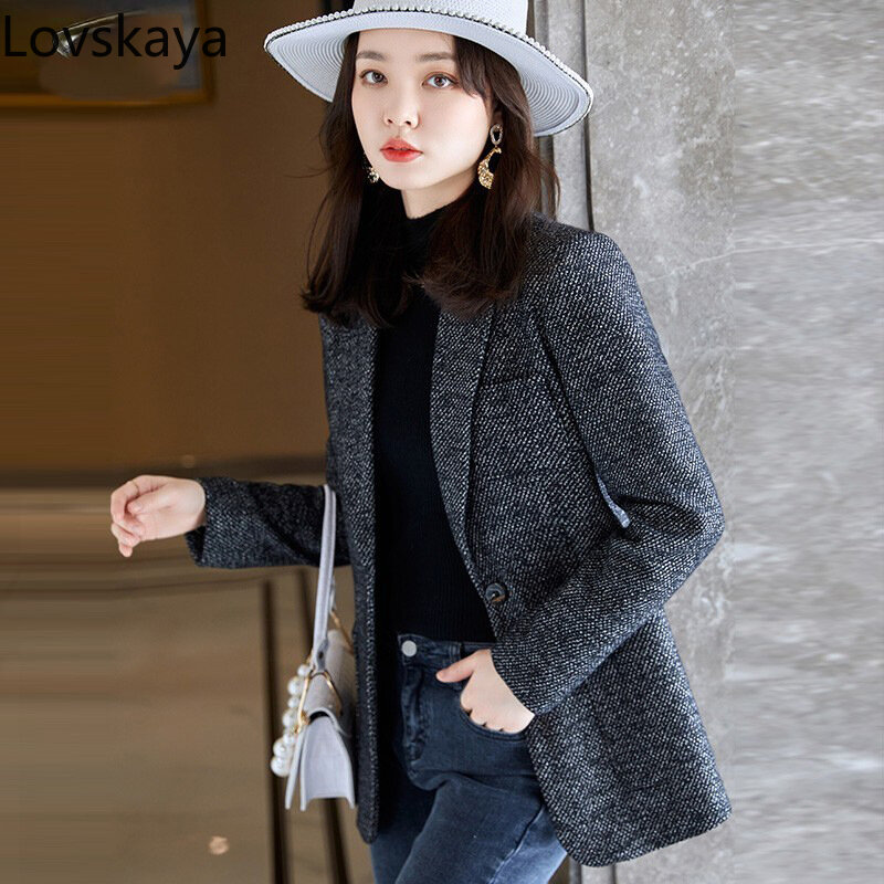 New casual oversized women's top small suit autumn wool thickened woolen suit jacket women's autumn and winter